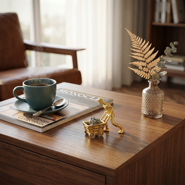 Gold Miner Figurine Desk Sculpture with Raw Pyrite Crystal — One-of-a-Kind Collectible Statue for Home Office, Bookshelf & Mantel | Unique Gift Idea
