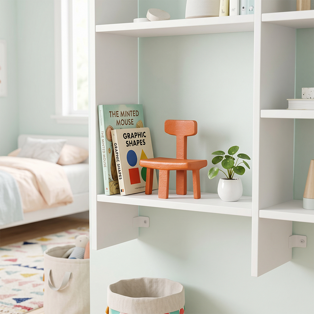 Miniature chair inside nursery room display shelf