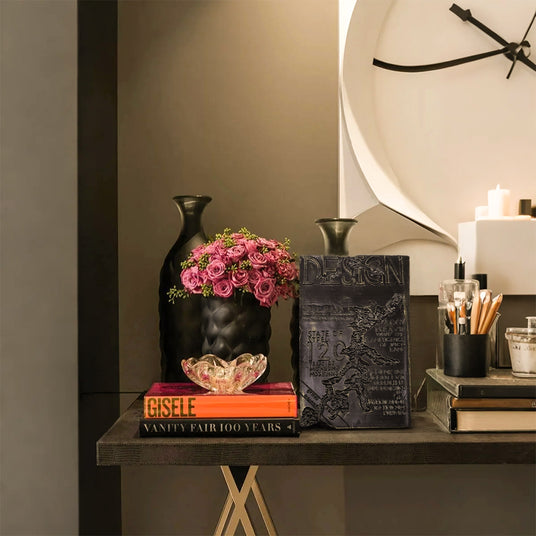 Minimalist Faux Metal-Look Book Sculpture Vintage Book Stack Decor On The Table 090927