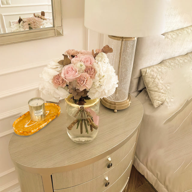 Modern Luxury Amber Long Oval Tray in the Bedroom