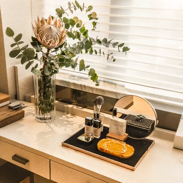 Modern Luxury Amber Long Oval Tray on the Table