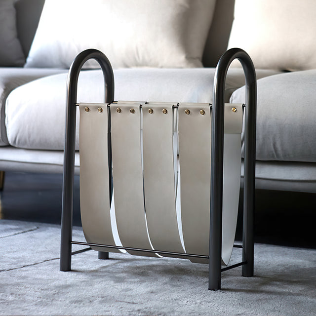 Modern Luxury Metal and Leather Magazine Rack Book Shelf Detail