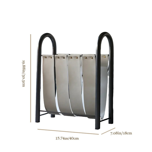 Modern Luxury Metal and Leather Magazine Rack Book Shelf Size Chart