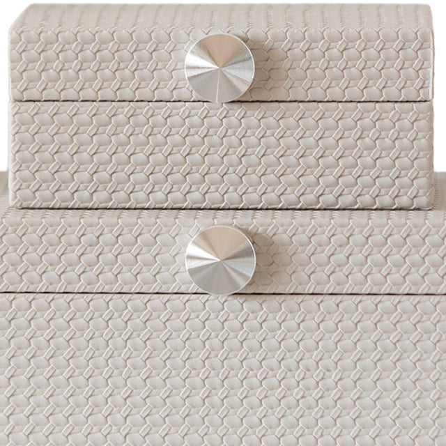 Modern Minimalist Woven Leather Storage Box Quartz Gray Decorative Organizer for Jewelry Vanity Living Room Detail