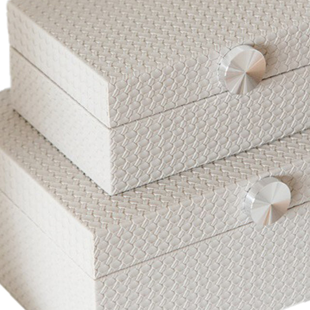 Modern Minimalist Woven Leather Storage Box Quartz Gray Decorative Organizer for Jewelry Vanity Living Room Detail