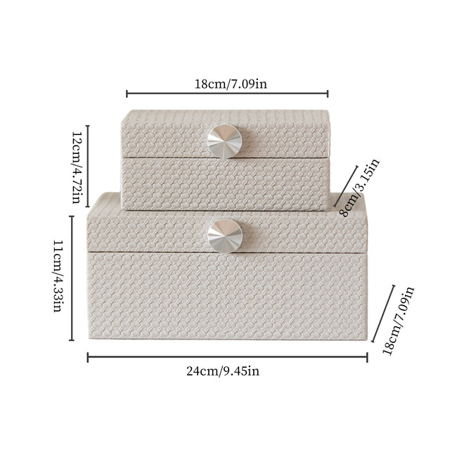 Modern Minimalist Woven Leather Storage Box Quartz Gray Decorative Organizer for Jewelry Vanity Living Room Size Chart