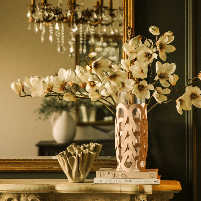 Modern Wavy Woven Leather Wrapped Glass Vase Size Chart In Front Of The Mirror 090930