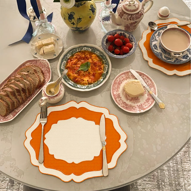 Natural Minimalist Two Tone Linen Table Mats for Dining Heat Resistant Stylish Table Decor On The Round Shaped Table 090818