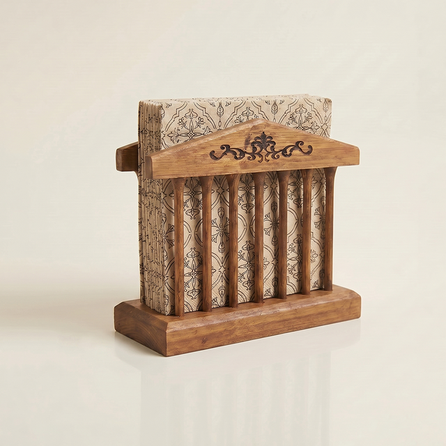 Natural Wood Napkin Holder With Patterned Napkins