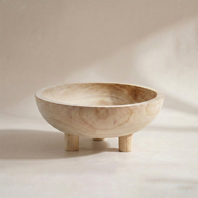 Natural Wood Three Footed Decorative Bowl
