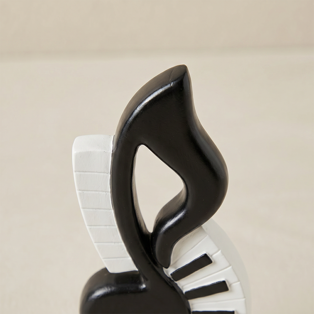 Music Note Sculpture Set of 2, Black & White Piano Key Resin Figurines, Modern Minimalist Shelf Decor