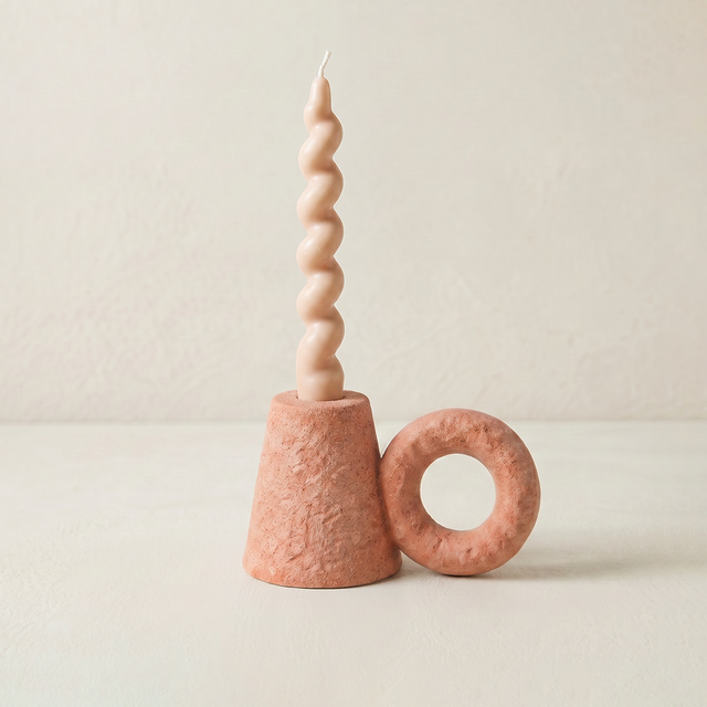 Ceramic Taper Candle Holder — Sculptural Cone & Ring Candlestick for Mantel, Shelf & Tabletop, Modern Minimalist Accent