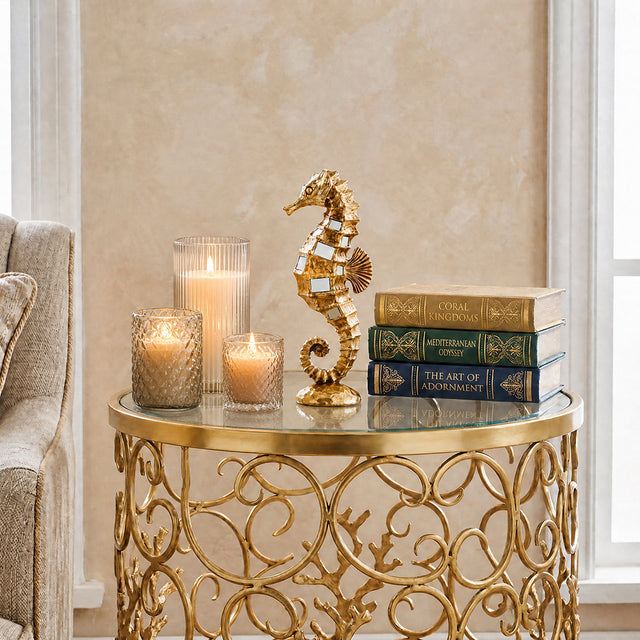 Ornament on round gold side table
