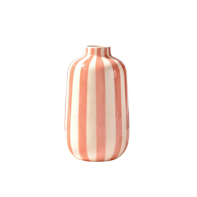Peach White Striped Ceramic Vase