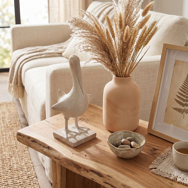 Resin Pelican Bird Sculpture, 14.5" Coastal Bird Statue with Stone Texture Finish — Boho Farmhouse Figurine for Living Room Shelf, Coffee Table & Entryway Décor