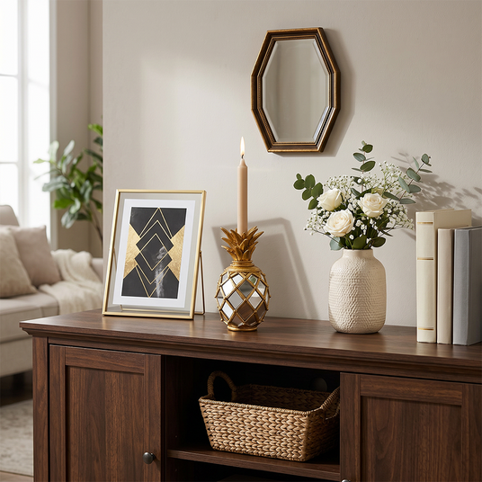 Pineapple decor on woodcabinet