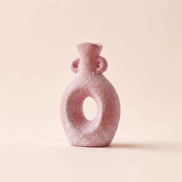 Pink extured hollow ceramic vase
