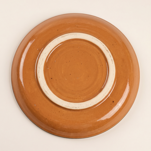 Hand-Painted Ceramic Decorative Plate — Large 14.8" Terracotta Charger with Lemon & Leaf Pattern, Glazed Wall Décor or Serving Platter