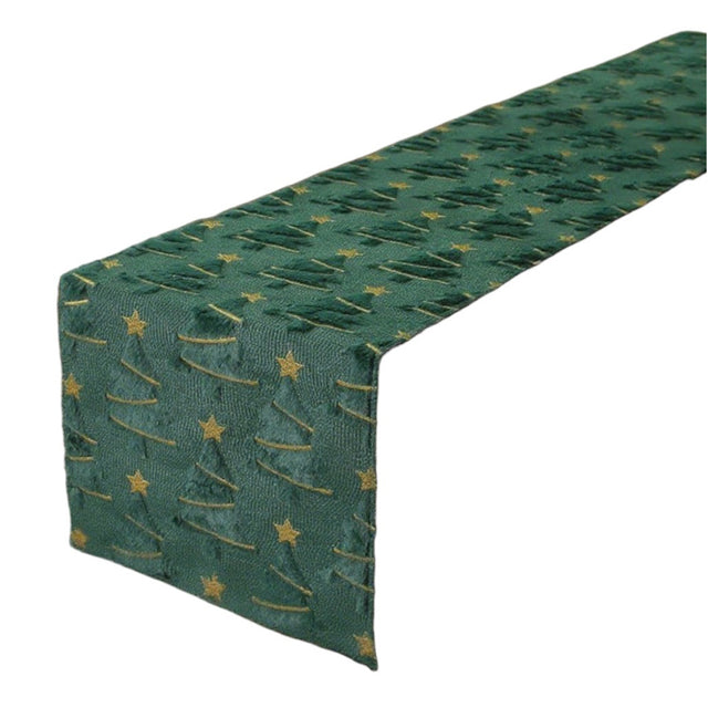 Plush Embroidered Green Christmas Tree Table Runner Details 1 081446