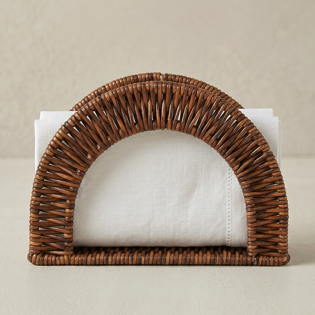 Rattan-Style Napkin Holder for Kitchen Counter – Wicker Arch Napkin Dispenser, Boho Farmhouse Stand for Dining Table, Picnic & Countertop