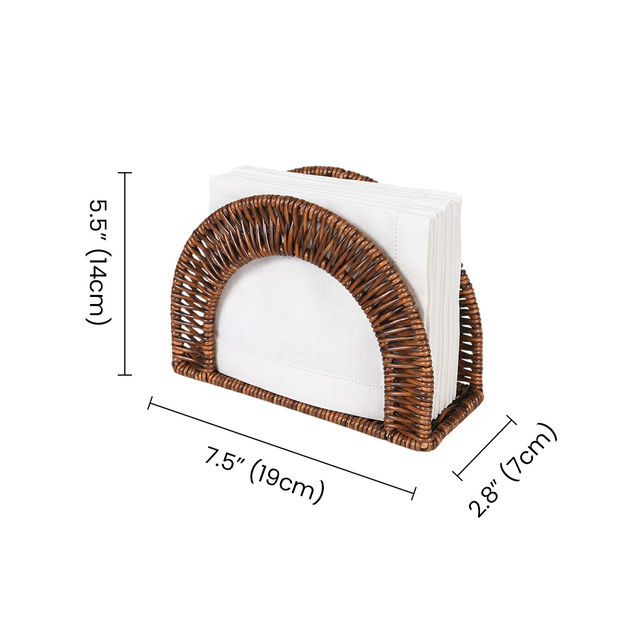 Rattan-Style Napkin Holder for Kitchen Counter – Wicker Arch Napkin Dispenser, Boho Farmhouse Stand for Dining Table, Picnic & Countertop