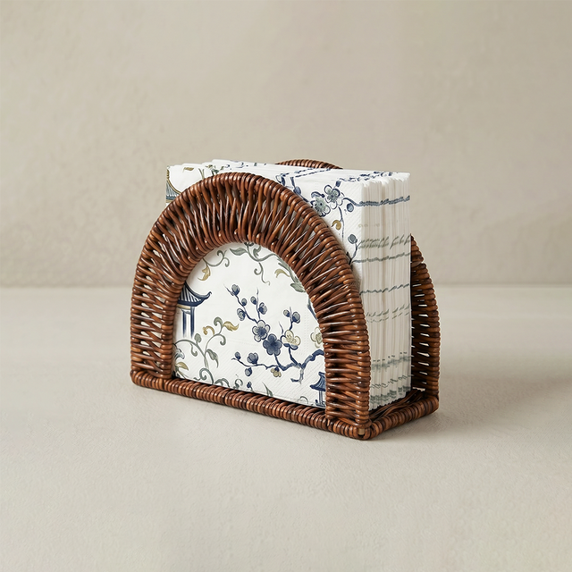 Rattan-Style Napkin Holder for Kitchen Counter – Wicker Arch Napkin Dispenser, Boho Farmhouse Stand for Dining Table, Picnic & Countertop