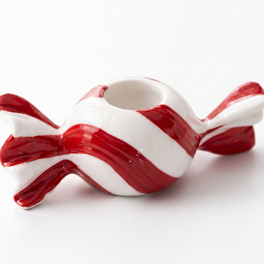 Red Candy Candle Holder Close Up Detail