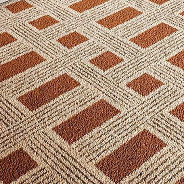 Reddish Brown Beige Geometric Grid Pattern Rug Details 1 091048