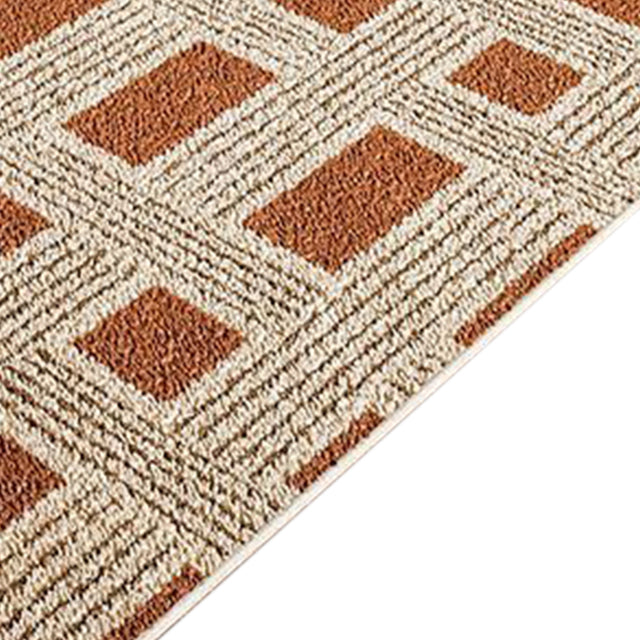 Reddish Brown Beige Geometric Grid Pattern Rug Details 2 091048