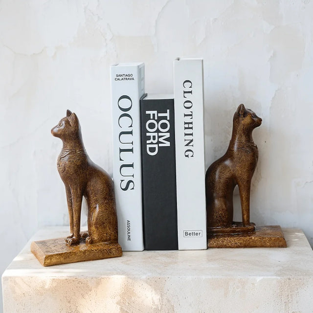 Resin Egyptian Cat Bookend Set on the table