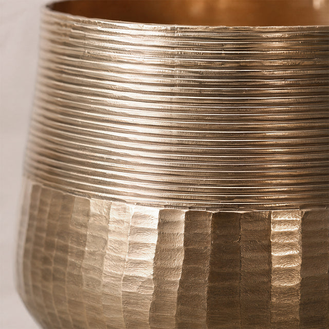 Antique Gold Hammered Aluminum Planter Vase — Dual-Texture Decorative Bowl for Flowers, Table Centerpiece & Home Decor, 2 Sizes