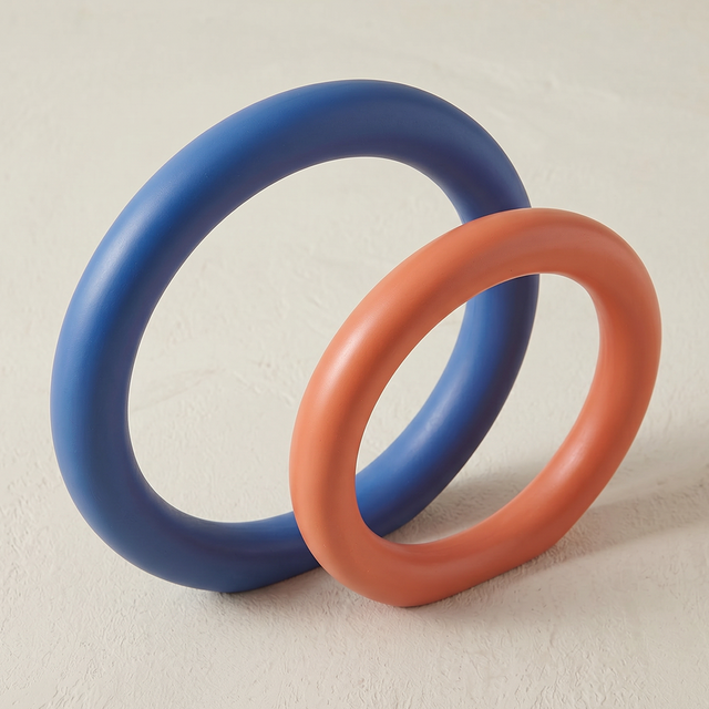 Set of 2 Modern Ring Sculptures – Matte Resin Abstract Decor Figurines in Blue & Orange for Shelves, Consoles & Desks
