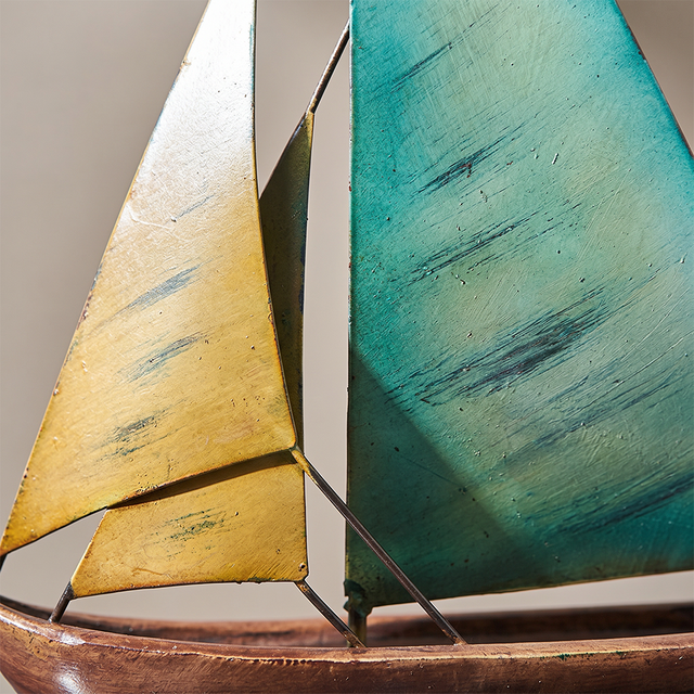 Handcrafted Metal Sailboat Sculpture, Coastal Nautical Decor, Shelf, Mantel & Desk Accent