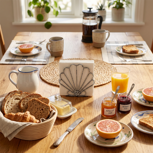 Scallop Napkin Holder With Cream Breakfast