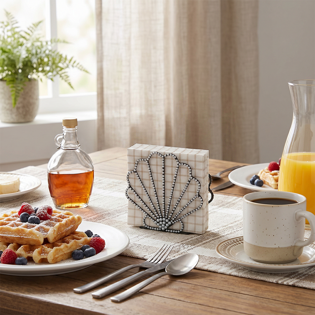 Scallop Napkin Holder With Waffle Breakfast