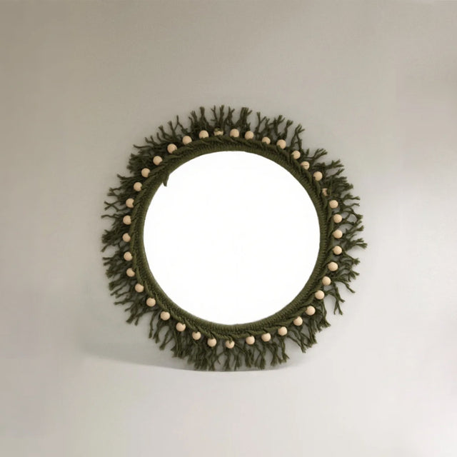 Scandinavian Decorative Wall Mirror with Macrame Detail Boho Bedroom Entryway Decor 090429