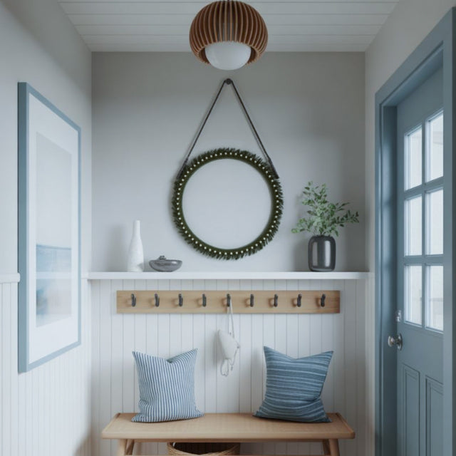 Scandinavian Decorative Wall Mirror with Macrame Detail Boho Bedroom Entryway Decor Above The Floating Shelf 090429