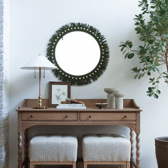 Scandinavian Decorative Wall Mirror with Macrame Detail Boho Bedroom Entryway Decor Besides The Bonsai 090429