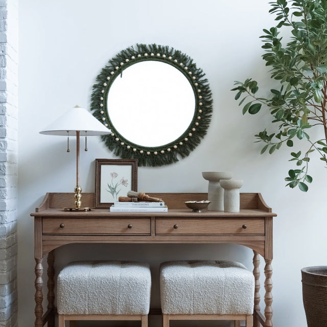 Scandinavian Decorative Wall Mirror with Macrame Detail Boho Bedroom Entryway Decor Besides The Bonsai 090429