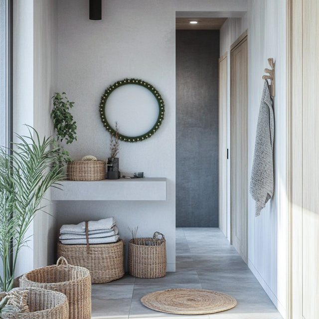 Scandinavian Decorative Wall Mirror with Macrame Detail Boho Bedroom Entryway Decor In The Corner 090429