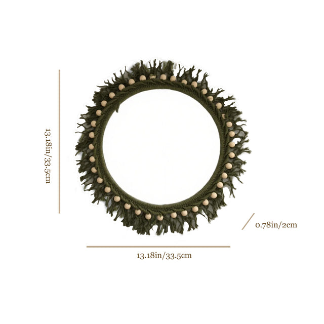 Scandinavian Decorative Wall Mirror with Macrame Detail Boho Bedroom Entryway Decor Size Chart 090429