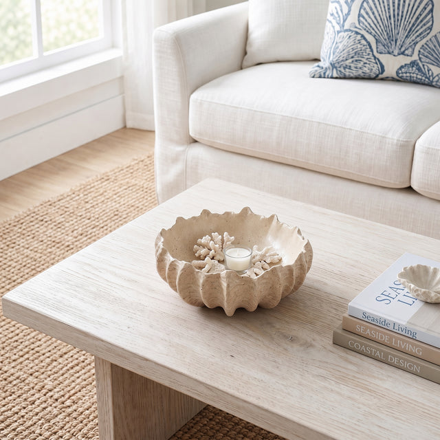 Shell Bowl On Light Wood Coffee Table