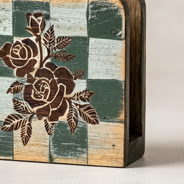Side view wood napkin storage rack