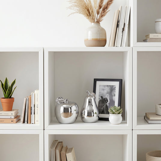 Silver Fruit Decor In White Cubby