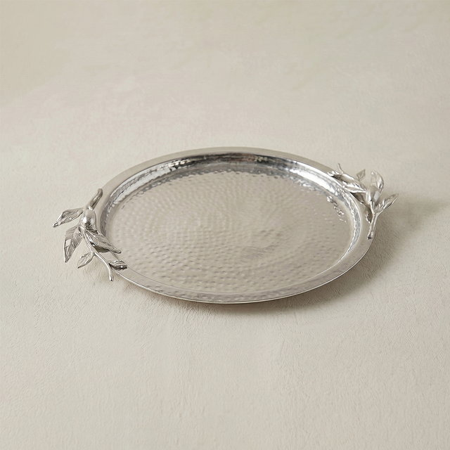Silver Hammered Olive Branch Oval Tray