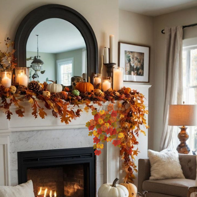 Simulated Maple Leaf Wall-Hang Halloween Decor On The Fireplace 080819