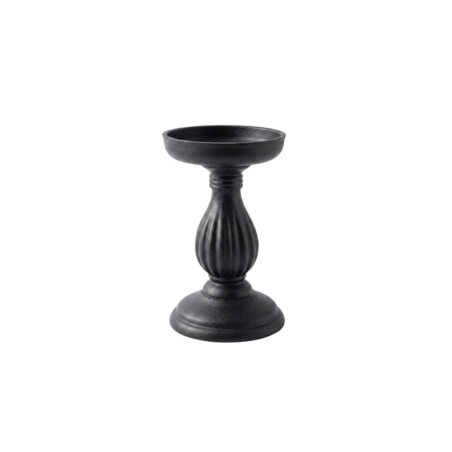 Small Black Fluted Wooden Candle Holder