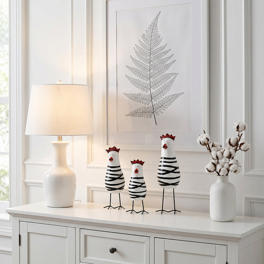 Striped Chicken Set On White Dresser