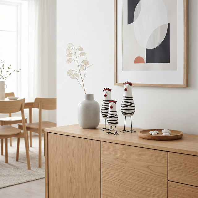 Striped Chicken Set On Wooden Cabinet