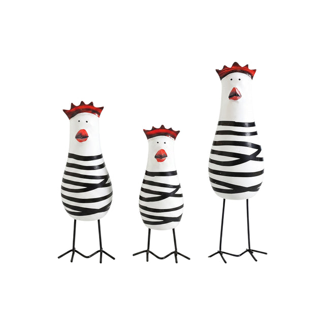 Striped Wooden Chicken Decor Set